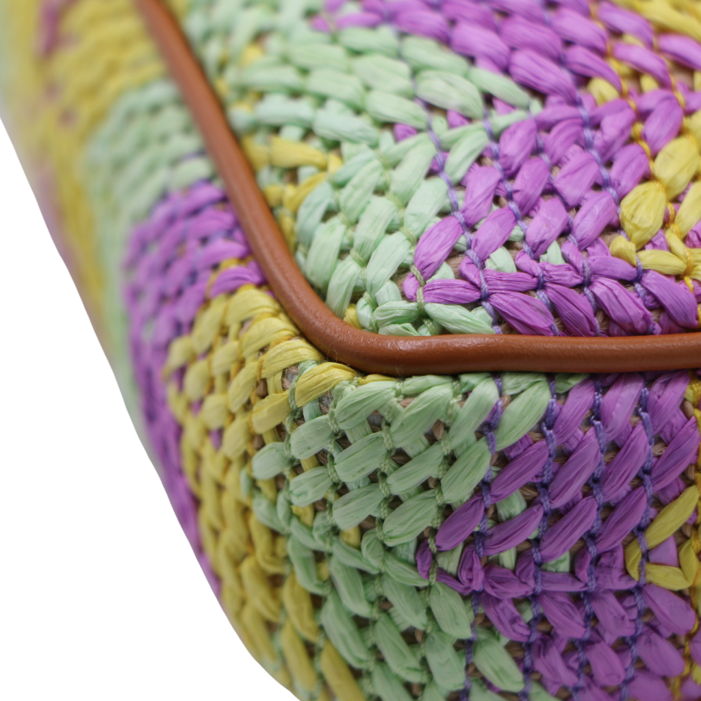 Gucci Woven Raffia Calfskin Super Mini GG Marmont Shoulder Bag Multicolor
