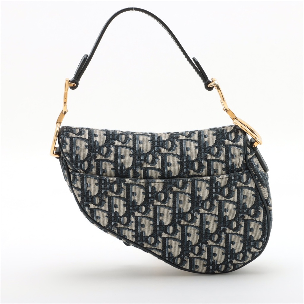 Christian Dior Oblique Saddle Bag Handbag Blue