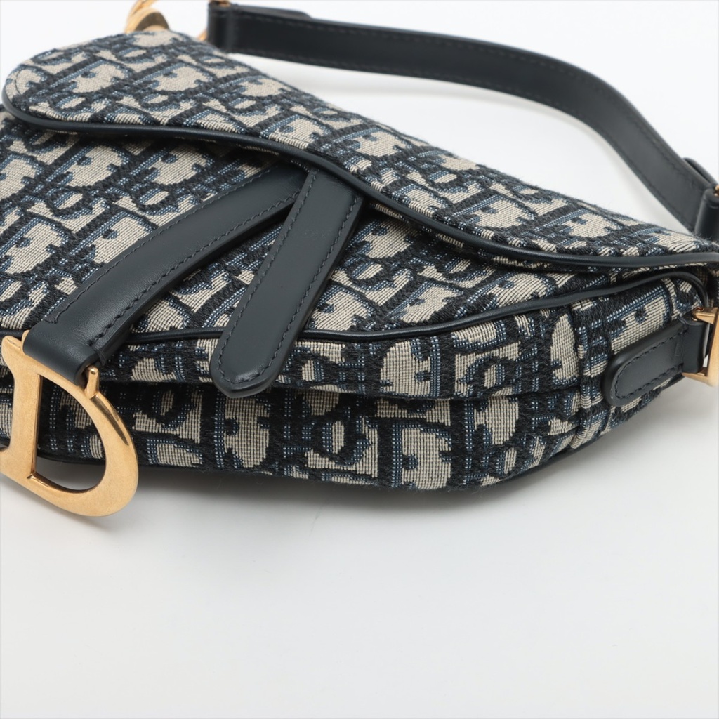 Christian Dior Oblique Saddle Bag Handbag Blue