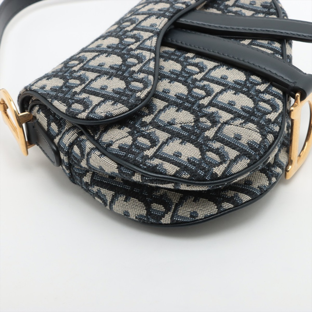 Christian Dior Oblique Saddle Bag Handbag Blue