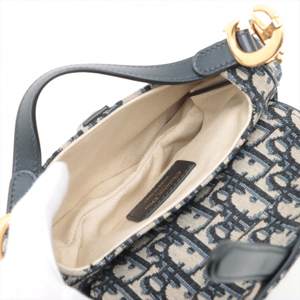 Christian Dior Oblique Saddle Bag Handbag Blue