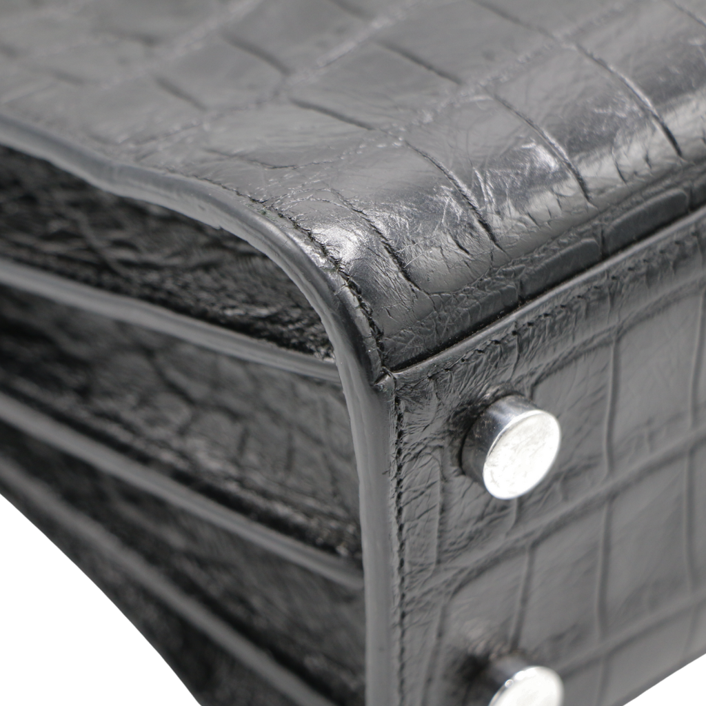 Saint Laurent Sac De Jour Small Croc Embossed Bag Black