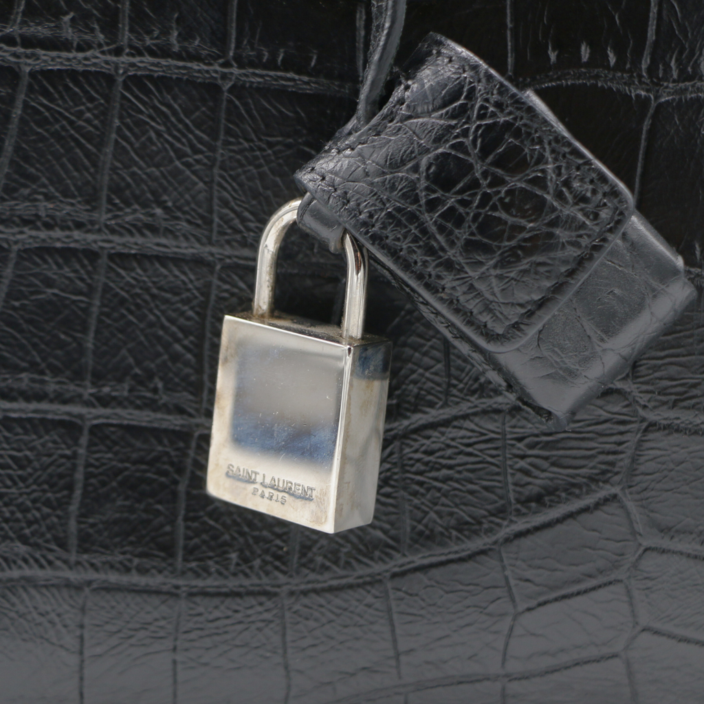 Saint Laurent Sac De Jour Small Croc Embossed Bag Black