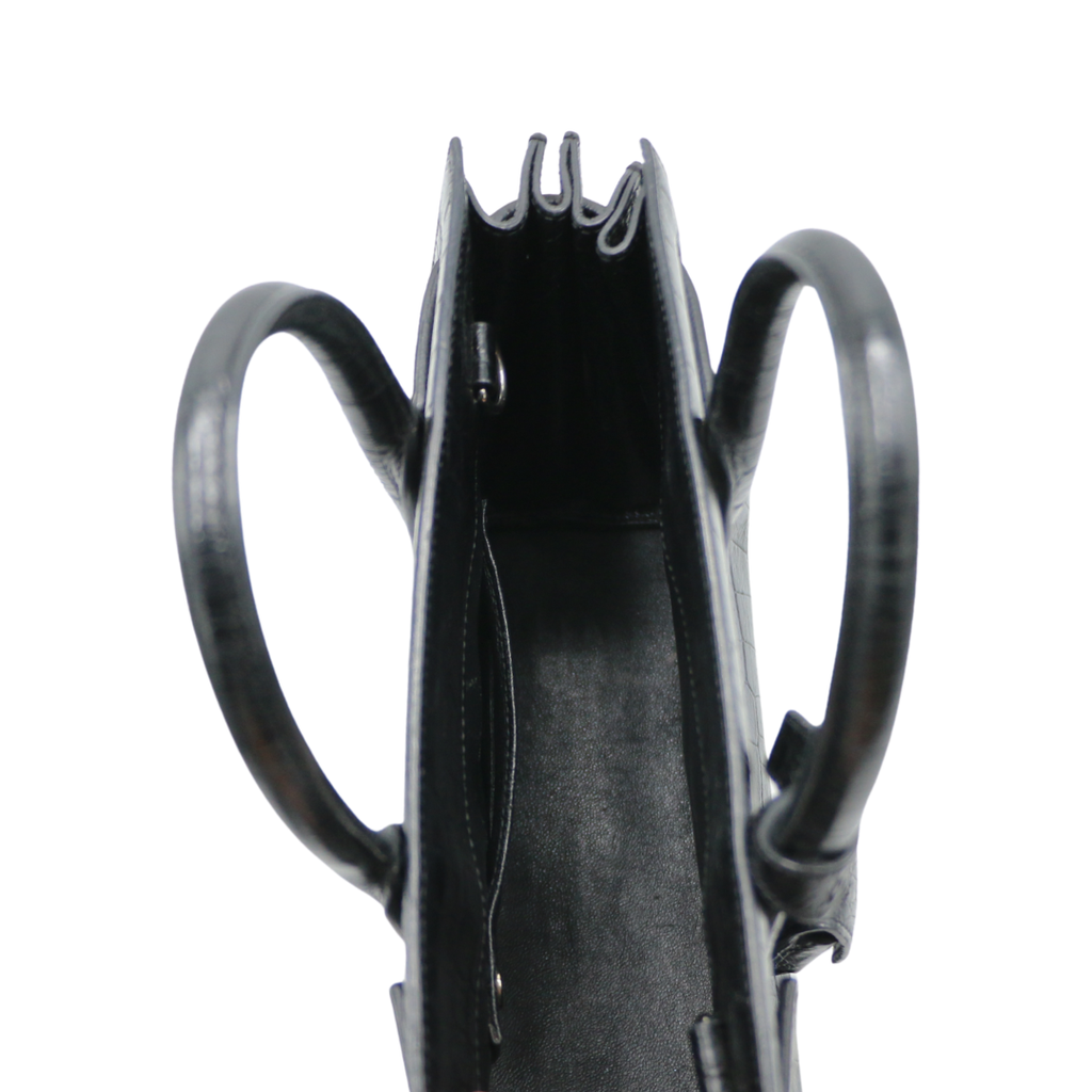 Saint Laurent Sac De Jour Small Croc Embossed Bag Black