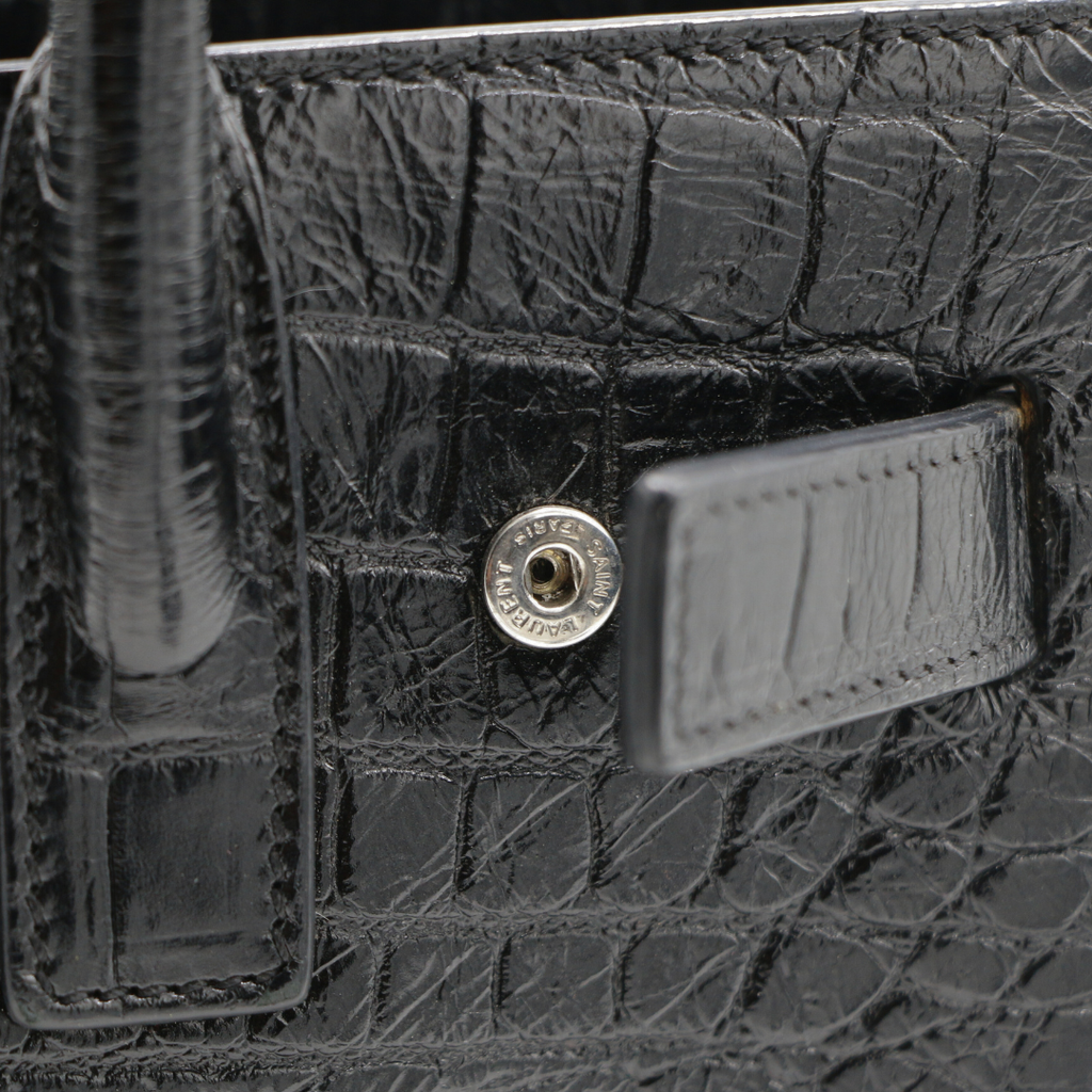 Saint Laurent Sac De Jour Small Croc Embossed Bag Black