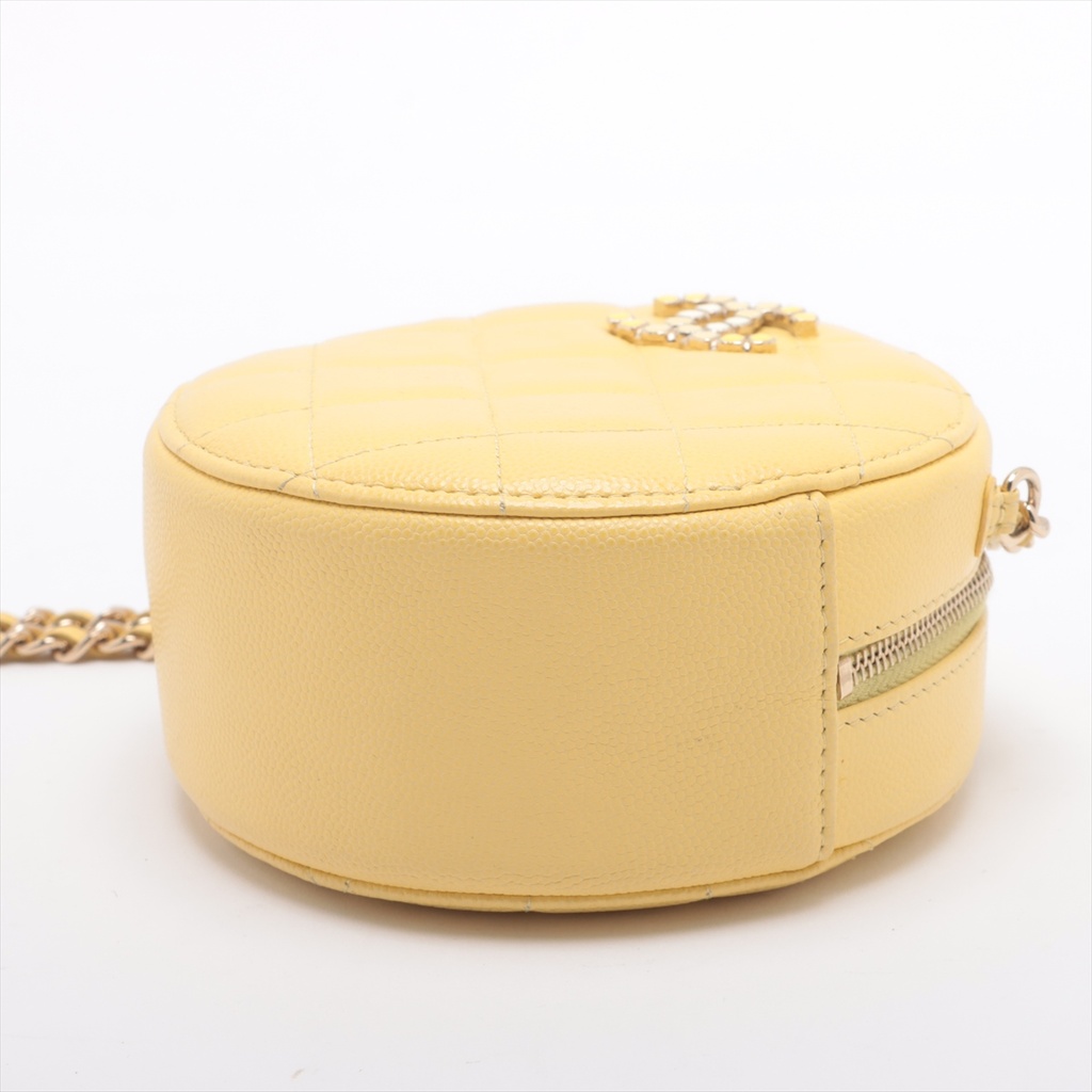 Chanel Caviar Chain Shoulder Round Yellow Bag 