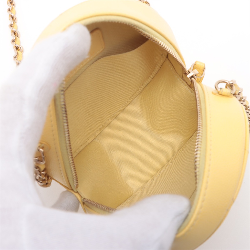 Chanel Caviar Chain Shoulder Round Yellow Bag 
