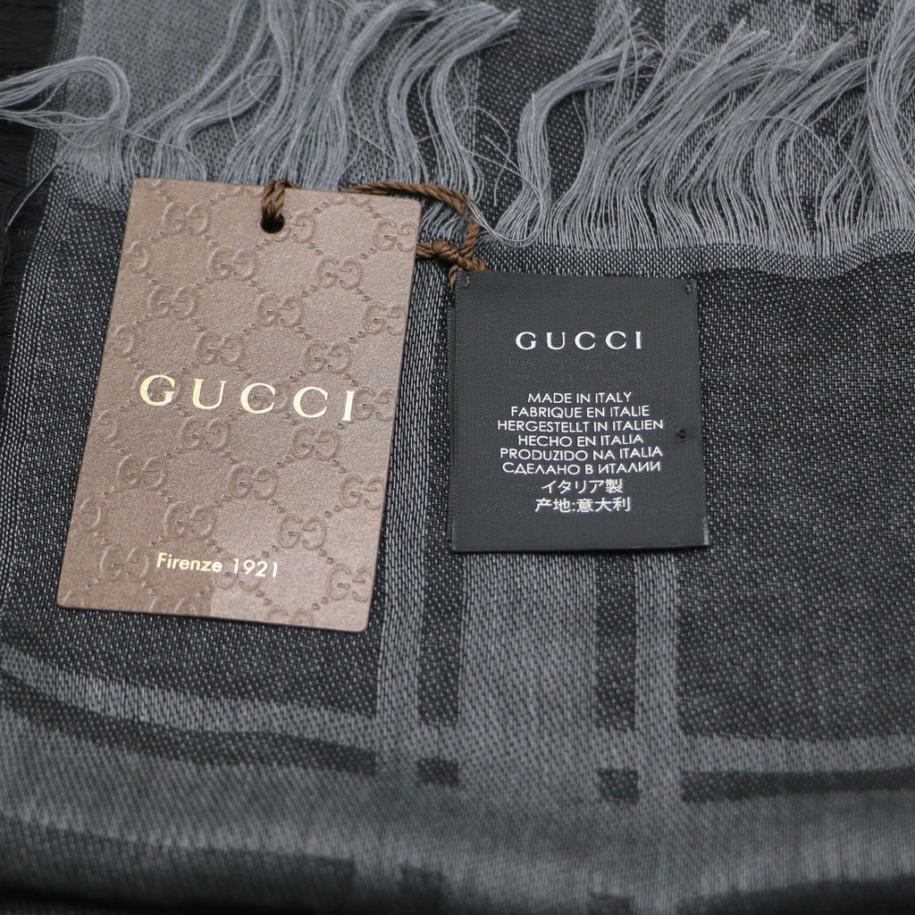Gucci - 10434 Wool Silk Diamante Monogram Shawl Grey 544615