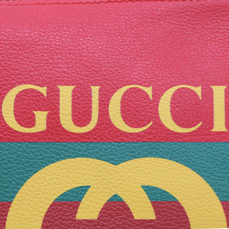 Gucci Pebbled Calfskin Medium Logo Portfolio Clutch Hibiscus Red 500981
