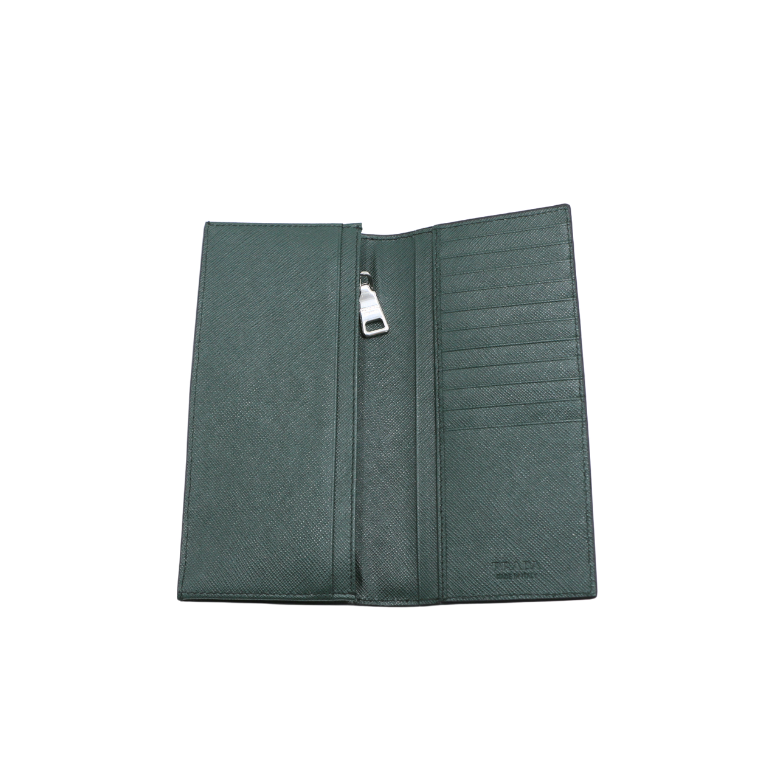 Prada Saffiano Long Folded Wallet Green