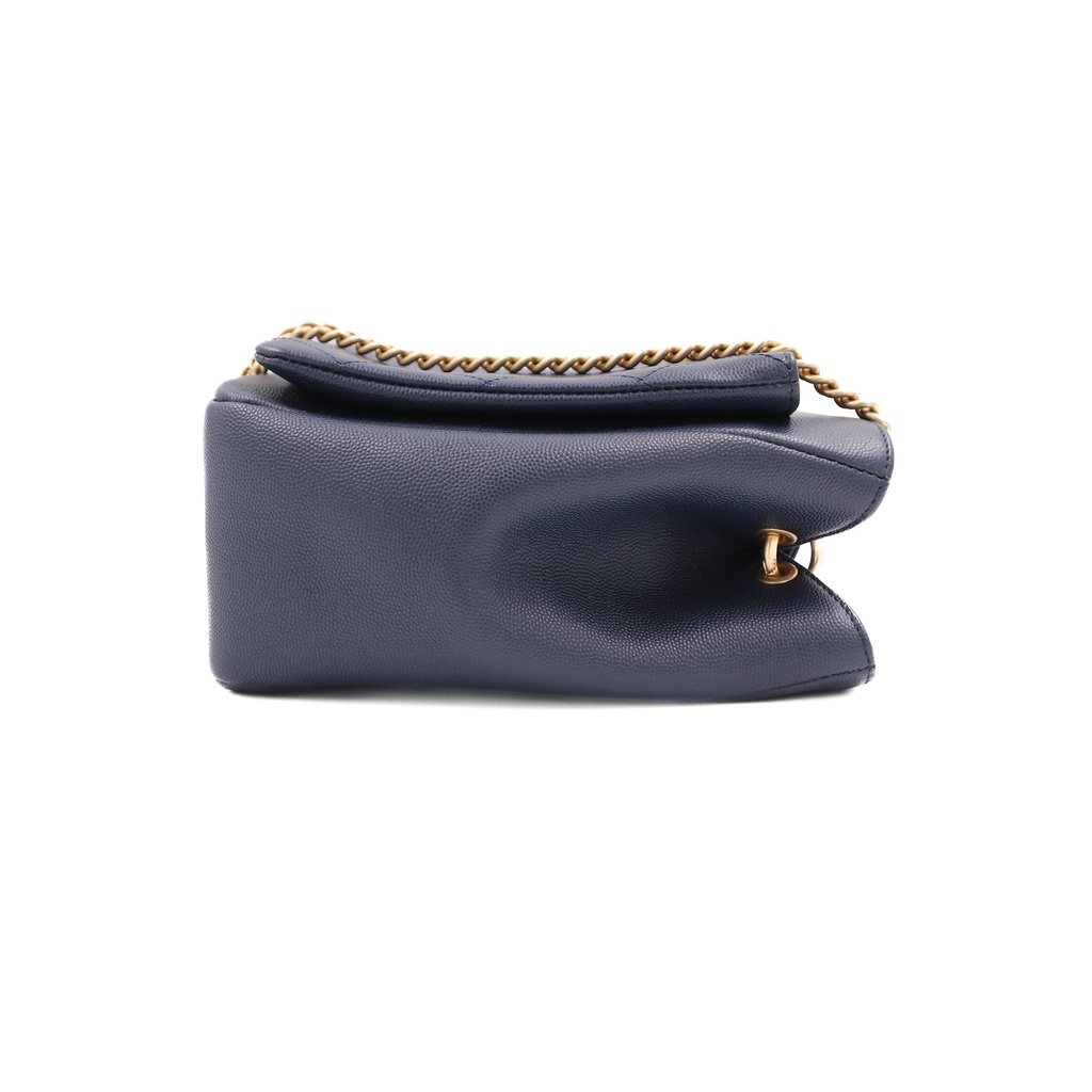 Chanel Grained Calfskin Small Lady Coco Top Handle Tote Navy Blue 