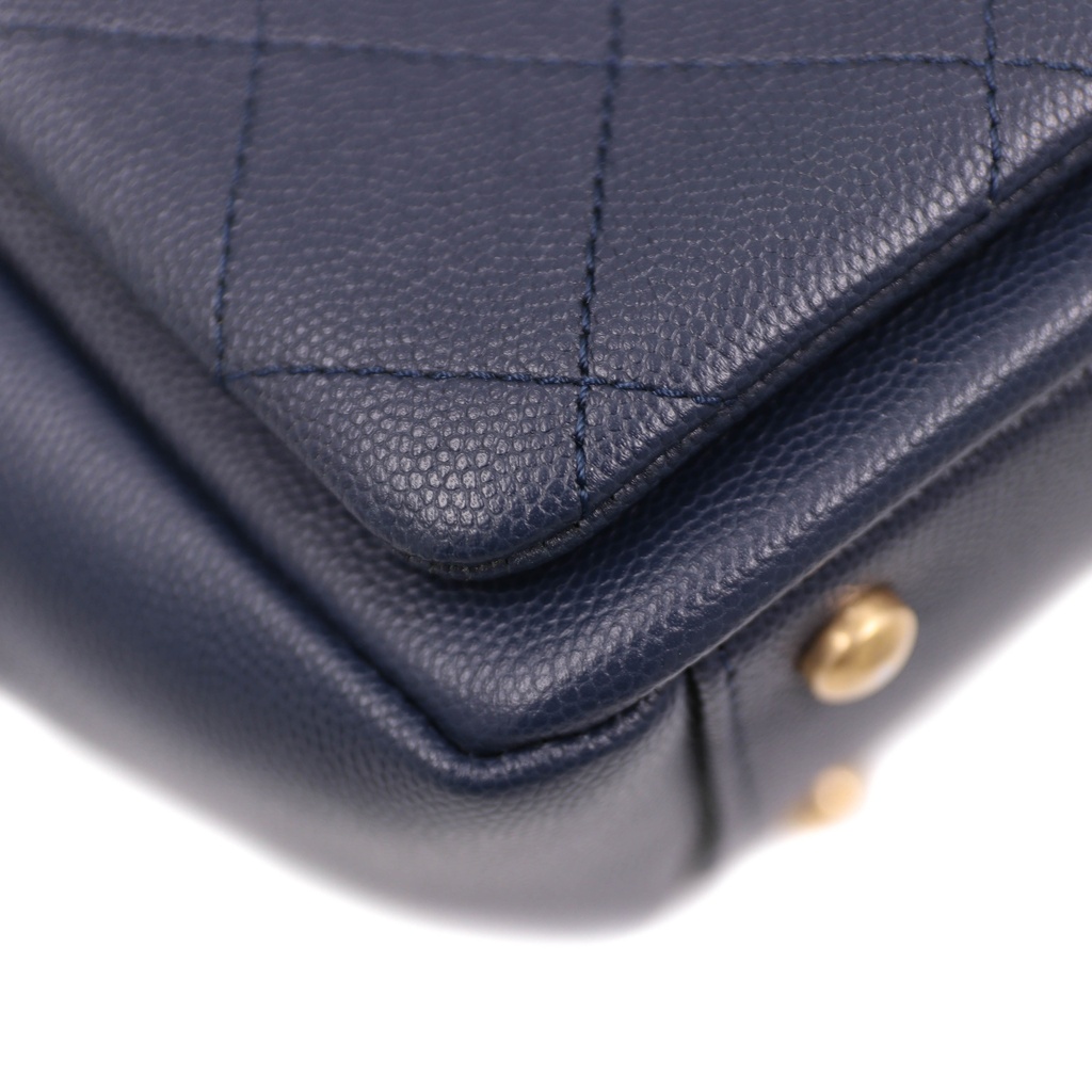 Chanel Grained Calfskin Small Lady Coco Top Handle Tote Navy Blue 