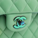 Chanel Lambskin Quilted Mini Rectangular Flap Green Blue