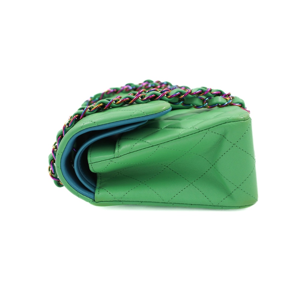 Chanel Lambskin Quilted Mini Rectangular Flap Green Blue
