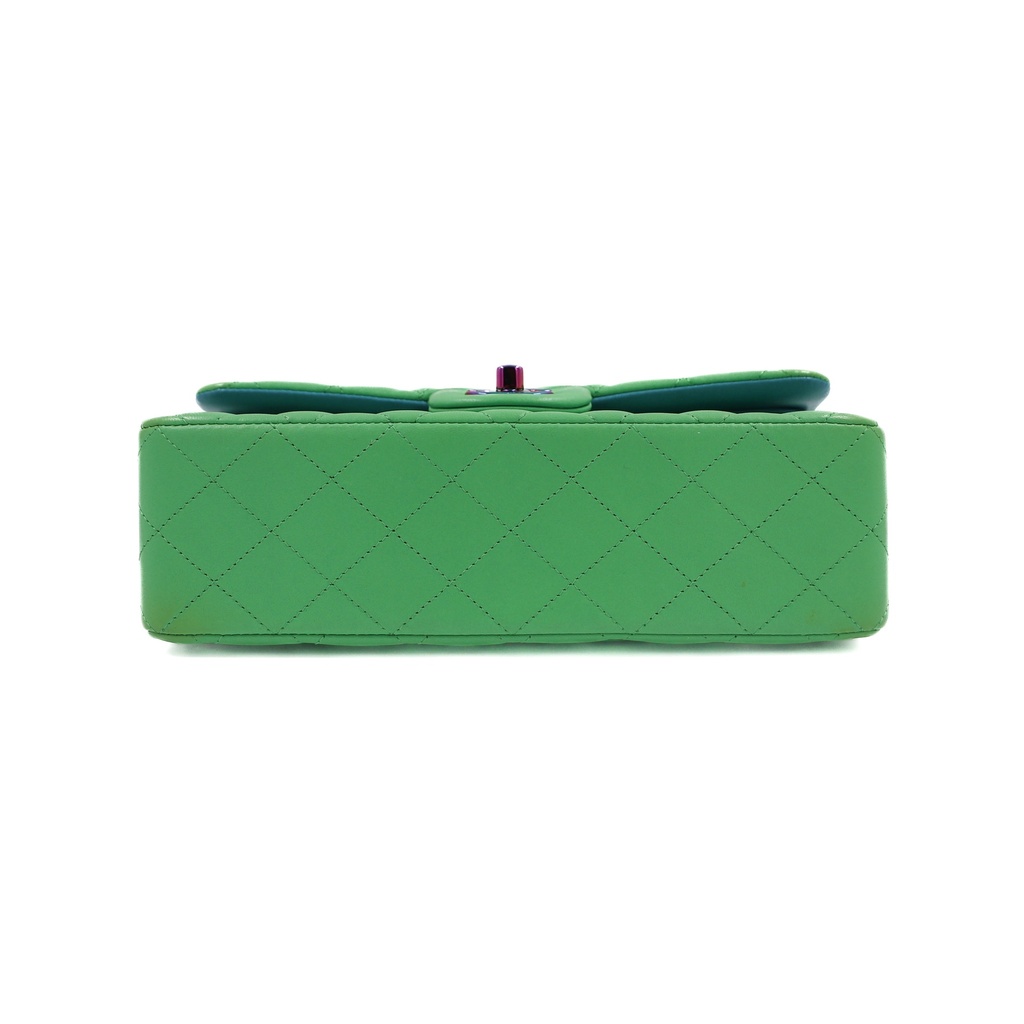 Chanel Lambskin Quilted Mini Rectangular Flap Green Blue