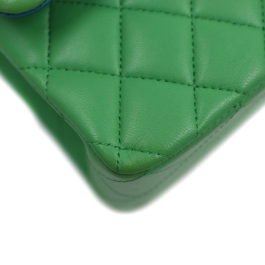 Chanel Lambskin Quilted Mini Rectangular Flap Green Blue