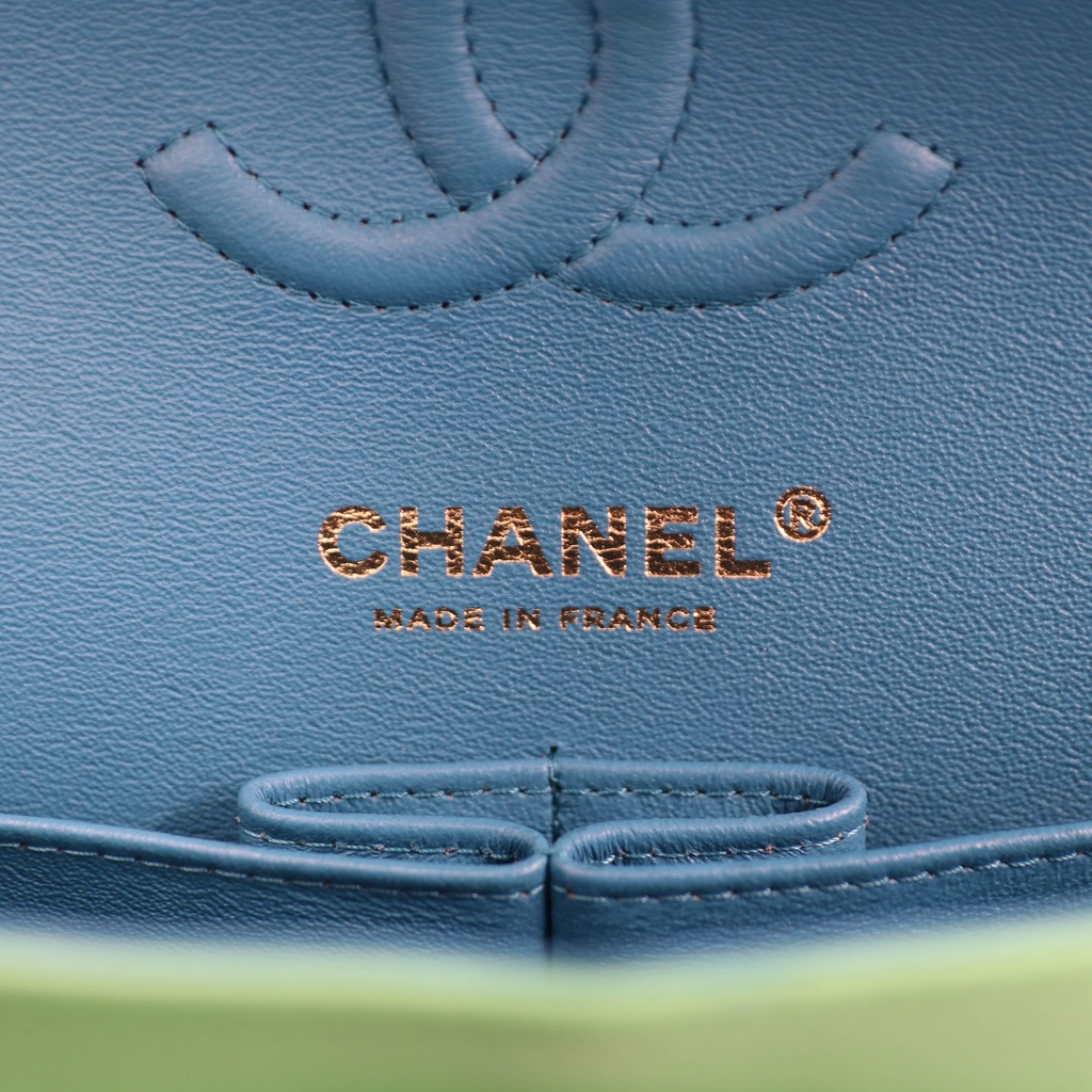 Chanel Lambskin Quilted Mini Rectangular Flap Green Blue