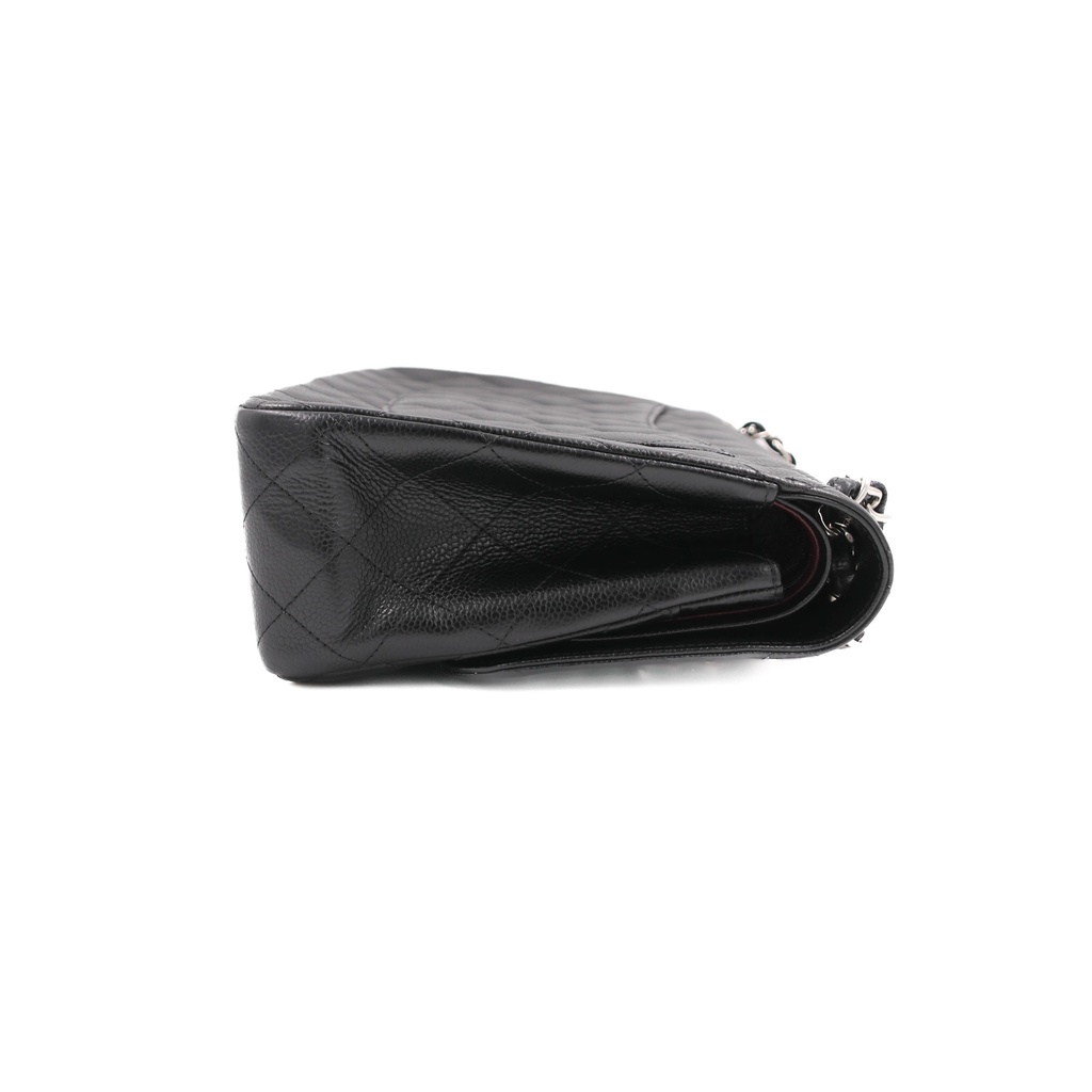 Chanel Classic Double Flap Caviar Jumbo Handbag Silver Hardware Black