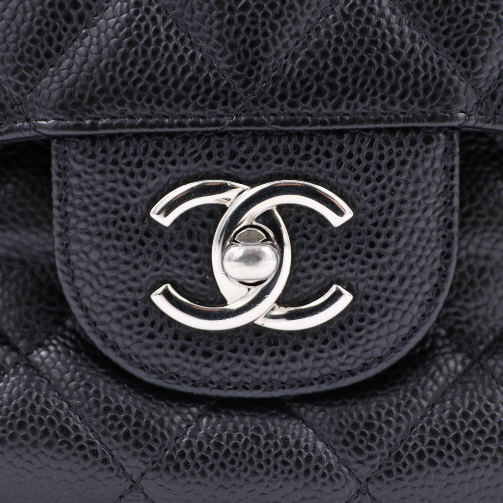 Chanel Classic Double Flap Caviar Jumbo Handbag Silver Hardware Black