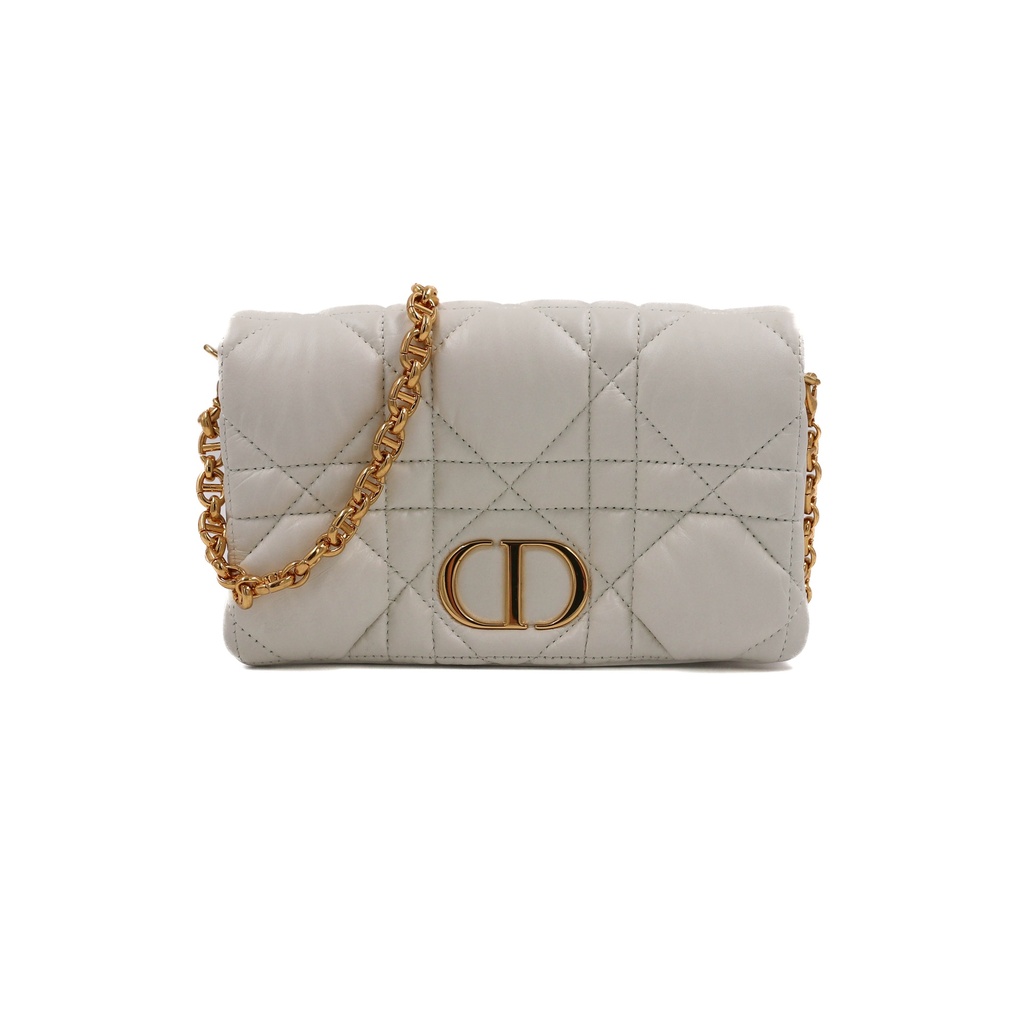 Christian Dior Cannage Caro Leather Chain Shoulder Bag White