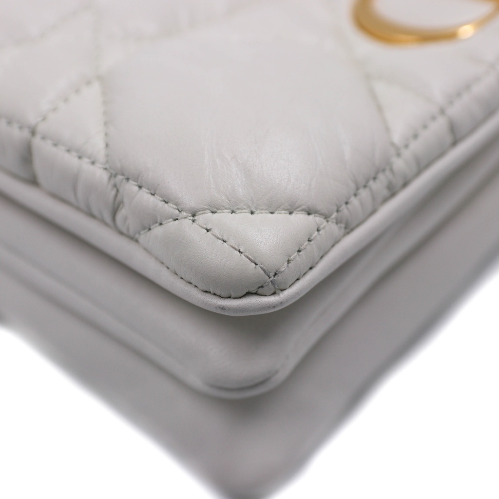 Christian Dior Cannage Caro Leather Chain Shoulder Bag White