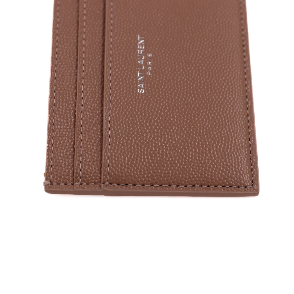 Saint Laurent Pebble-Grain Leather Cardholder Pink Beige
