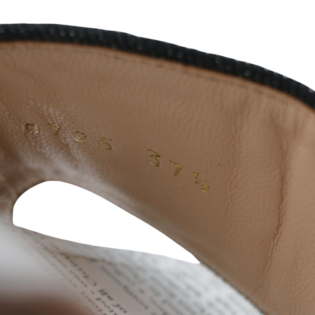 Christian Dior Dway Heeled Slide Black And White Eiffel Tower Embroidered Cotton Size 37 1/2