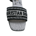 Christian Dior Dway Heeled Slide Black And White Eiffel Tower Embroidered Cotton Size 37 1/2
