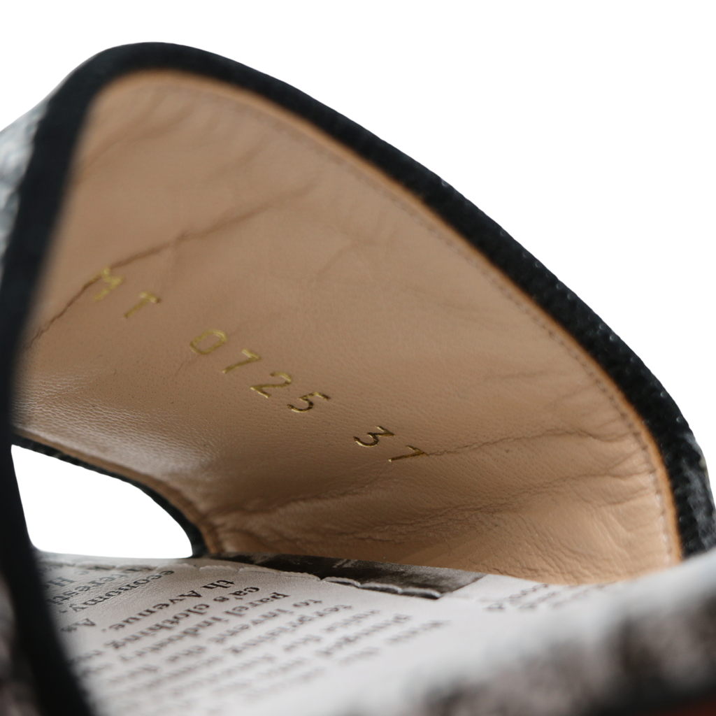 Christian Dior Dway Heeled Slide Black And White Eiffel Tower Embroidered Cotton Size 37