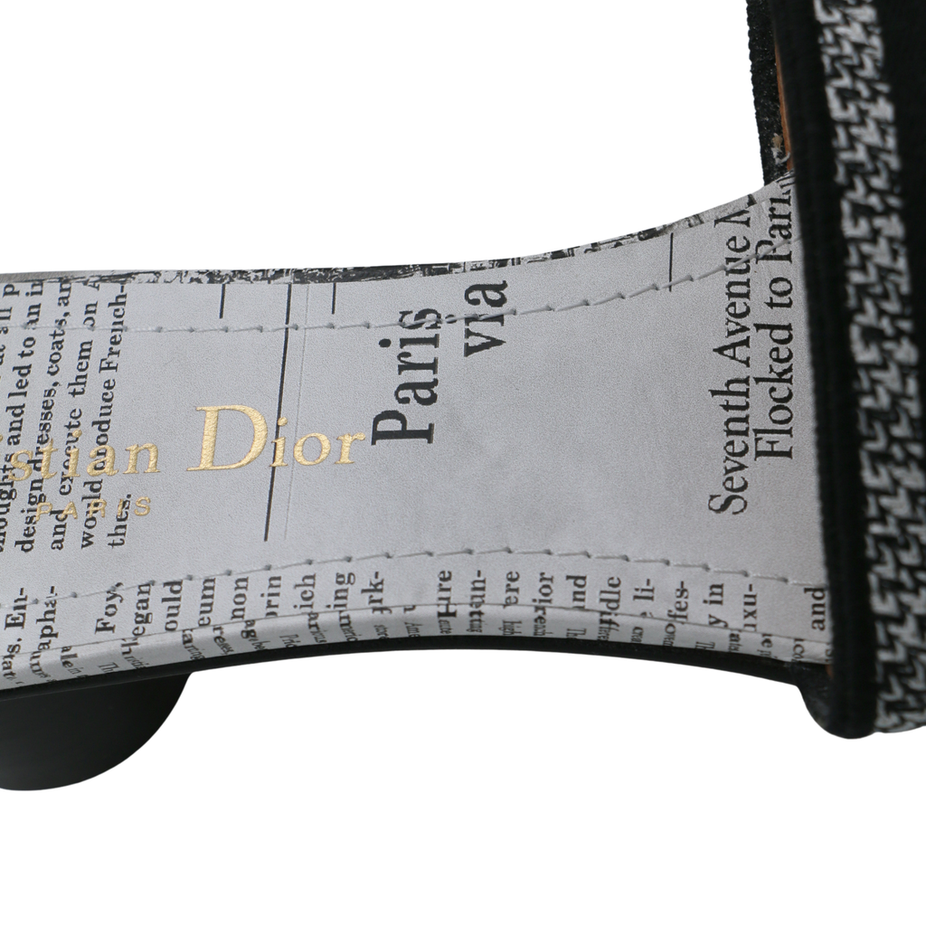 Christian Dior Dway Heeled Slide Black And White Eiffel Tower Embroidered Cotton Size 37