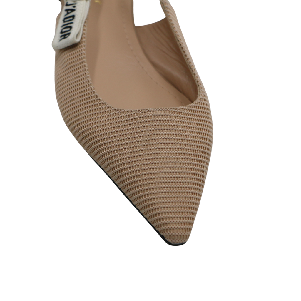 Christian Dior Technical Canvas Ribbon J'Adior Slingback Ballet Flats Beige 37