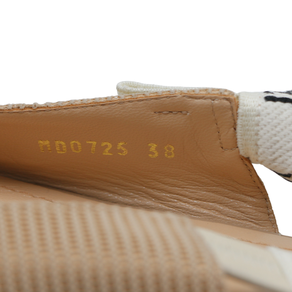 Christian Dior Technical Canvas Ribbon J'Adior Slingback Ballet Flats Beige 38