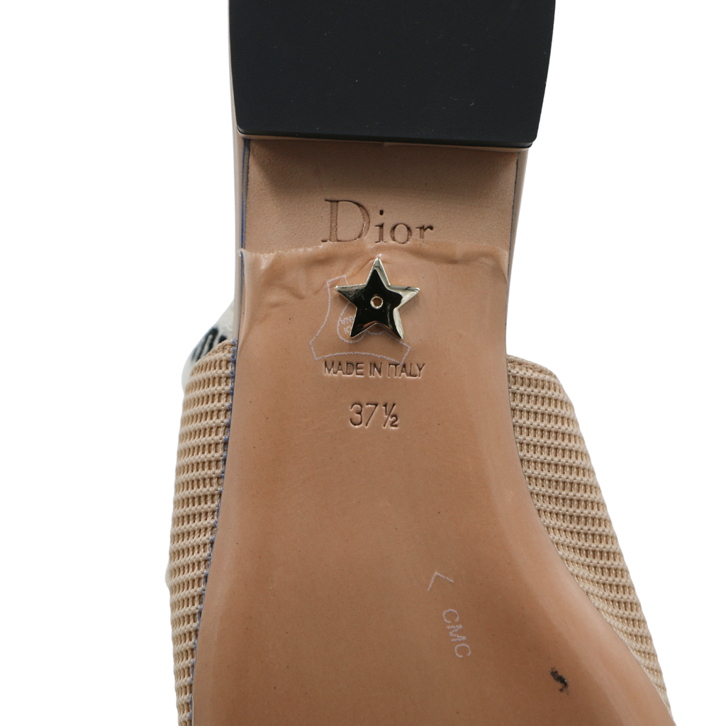 Christian Dior Technical Canvas Ribbon J'Adior Slingback Ballet Flats Beige 37 1/2