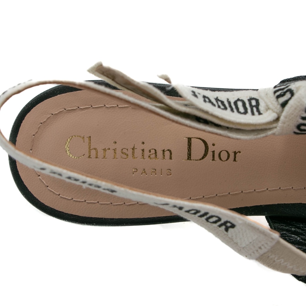 Christian Dior Technical Canvas Ribbon J'Adior Slingback Ballet Flats Black 37 1/2