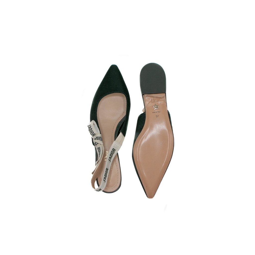 Christian Dior Technical Canvas Ribbon J'Adior Slingback Ballet Flats Black 36 1/2