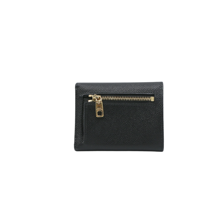 Dolce & Gabbana Black Leather DG Crystals Trifold Wallet