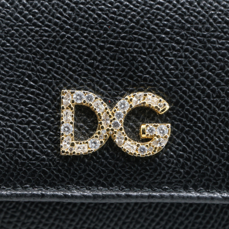 Dolce & Gabbana Black Leather DG Crystals Trifold Wallet