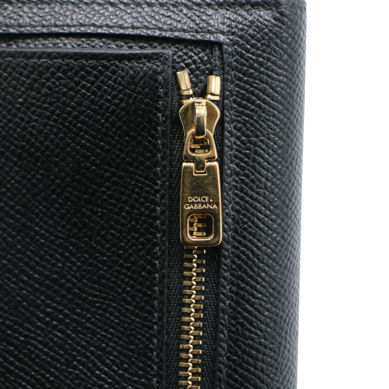 Dolce & Gabbana Black Leather DG Crystals Trifold Wallet