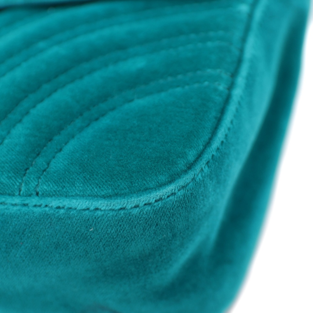 Gucci Velvet Matelasse Small GG Marmont Shoulder Bag Pavone Cyan