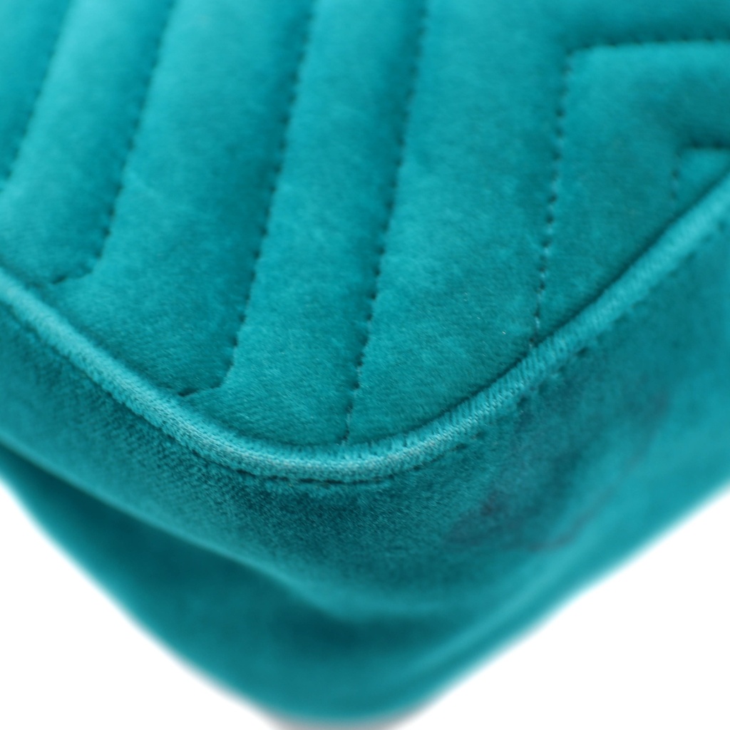 Gucci Velvet Matelasse Small GG Marmont Shoulder Bag Pavone Cyan