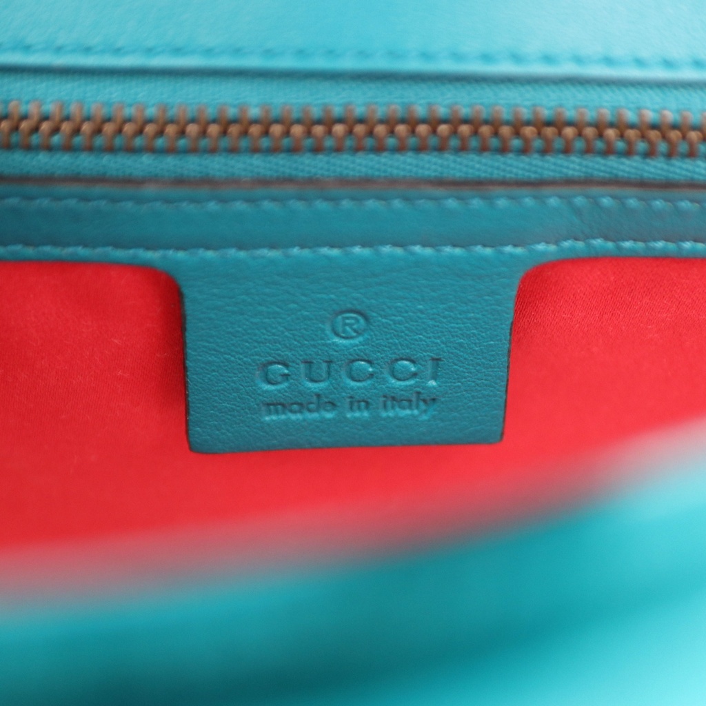 Gucci Velvet Matelasse Small GG Marmont Shoulder Bag Pavone Cyan