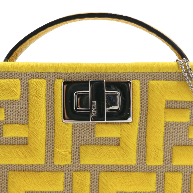 Fendi Canvas Vitello Volanato FF Embroidered Pico Peekaboo Charm 