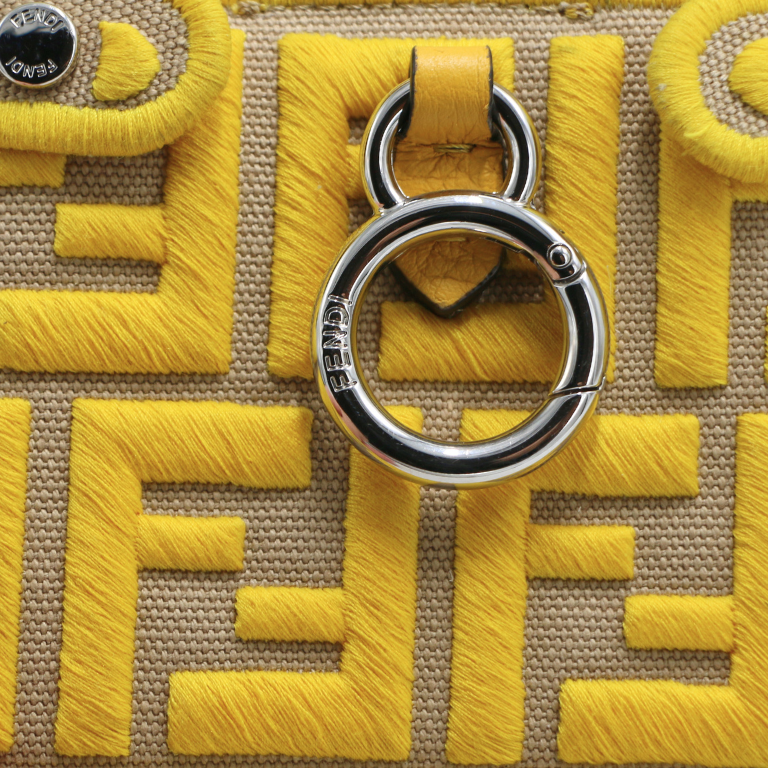 Fendi Canvas Vitello Volanato FF Embroidered Pico Peekaboo Charm 