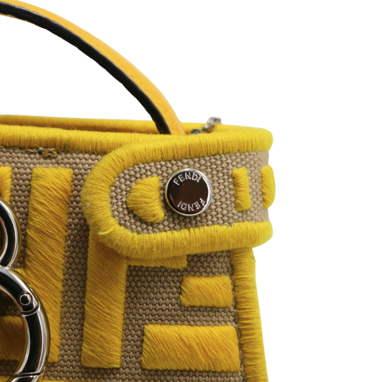 Fendi Canvas Vitello Volanato FF Embroidered Pico Peekaboo Charm 