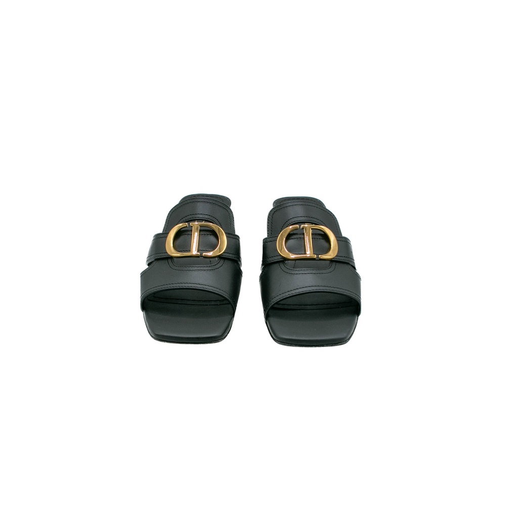 Christian Dior 30 Montaigne Heeled Slide Black Calfskin Size 38 1/2