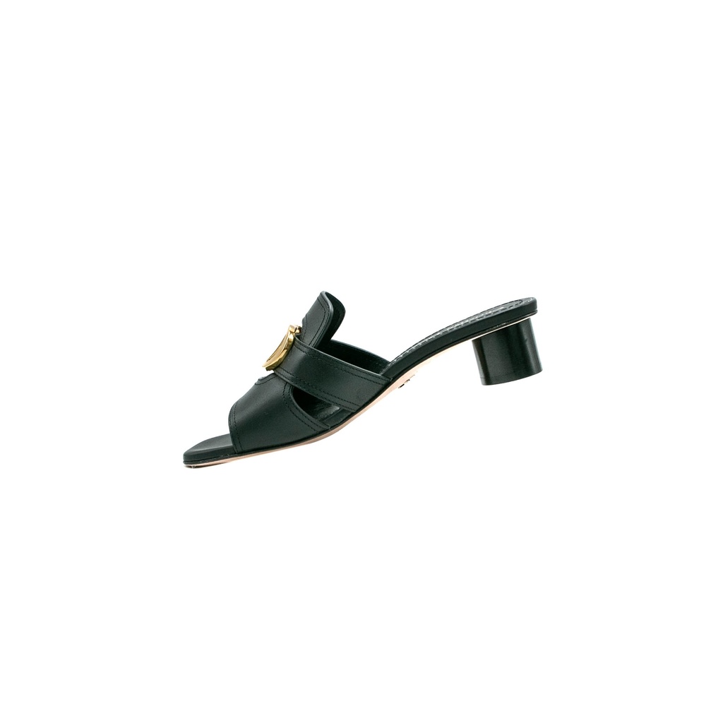 Christian Dior 30 Montaigne Heeled Slide Black Calfskin Size 38 1/2
