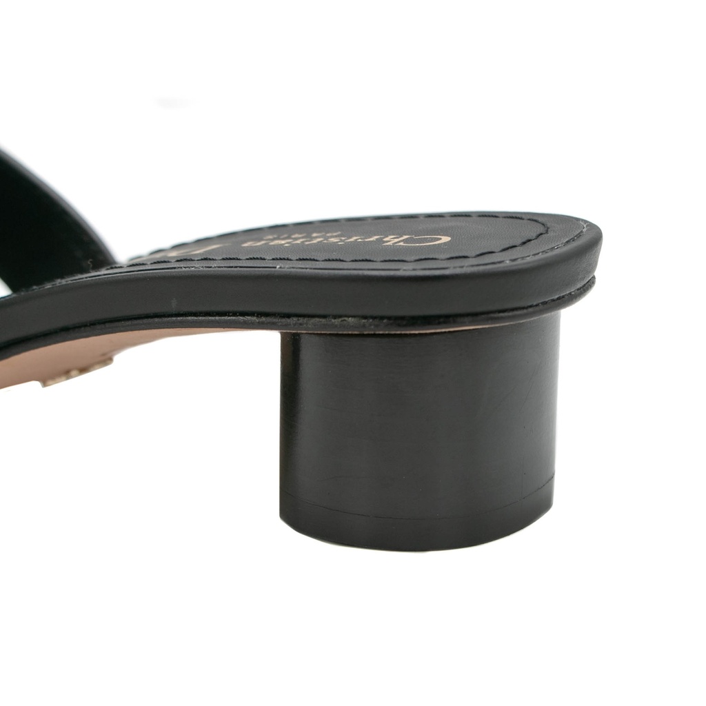 Christian Dior 30 Montaigne Heeled Slide Black Calfskin Size 38 1/2