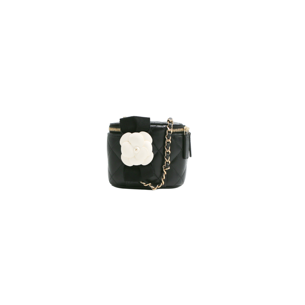 Chanel  Lambskin Quilted Mini Vanity Case With Chain Black