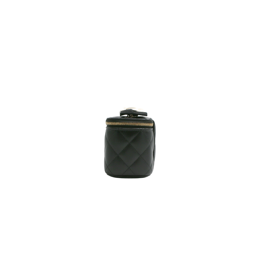 Chanel  Lambskin Quilted Mini Vanity Case With Chain Black