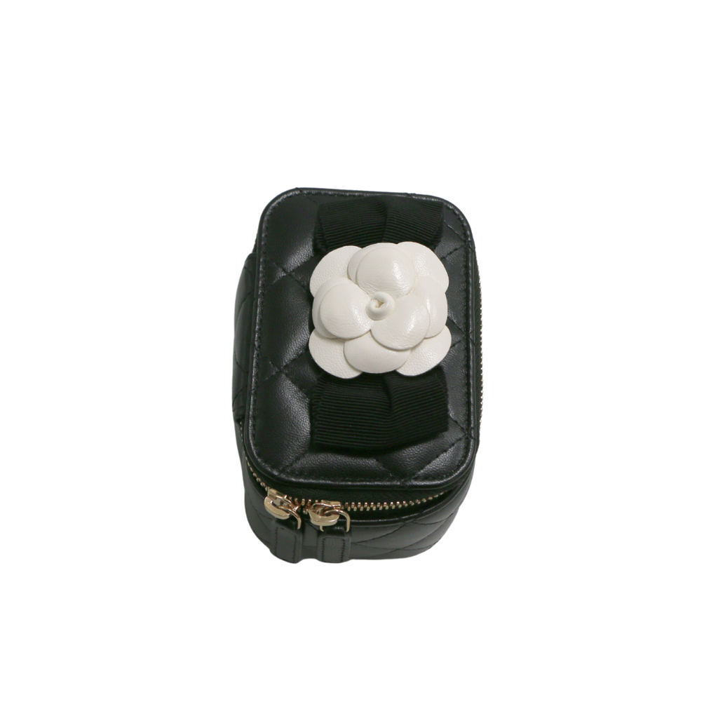 Chanel  Lambskin Quilted Mini Vanity Case With Chain Black